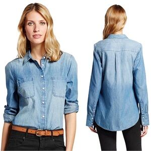MERONA Blue Denim Button Down Jean Shirt Chest Pocket Small S Western Stampede